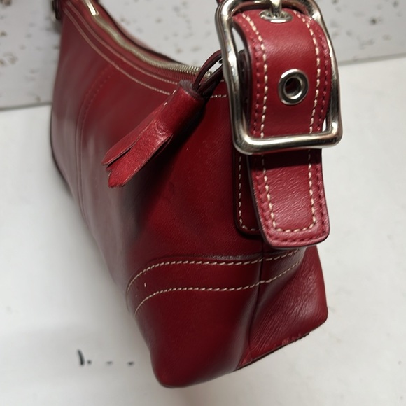 Coach 8A64 Hampton Mini Baguette Vintage Handbag Red Leather - Picture 4 of 10